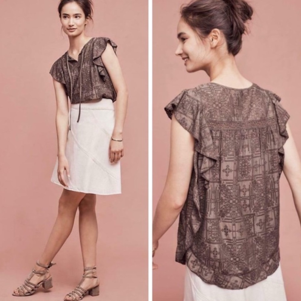Anthropologie Hiche Papillon Flutter Green Top